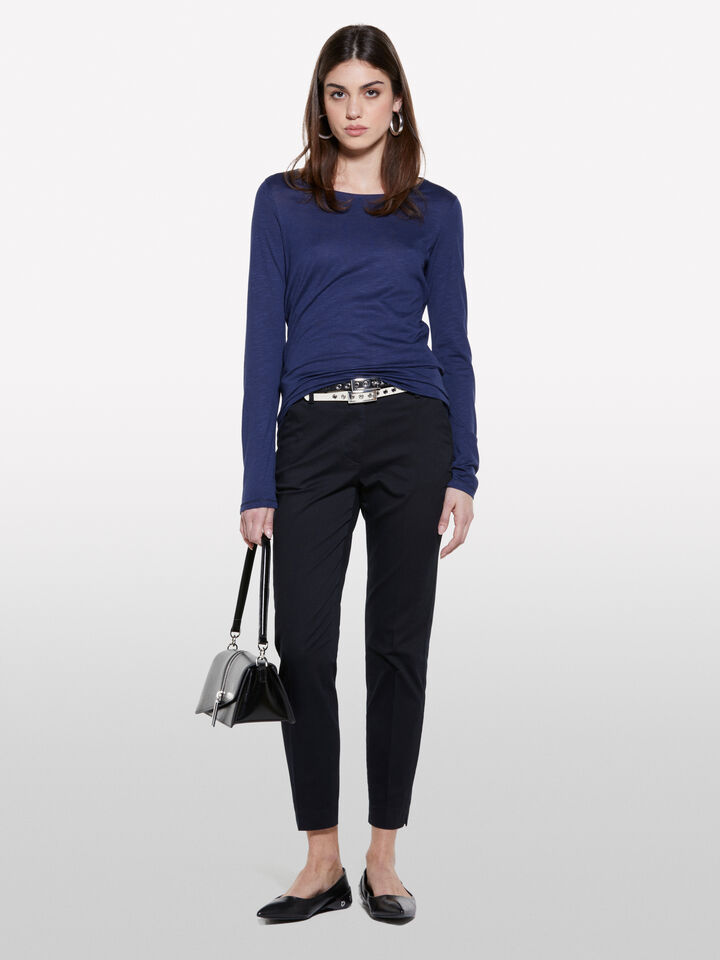 T-shirt azul-escuro com mangas compridas - null - Azul-Escuro | Sisley image number 1